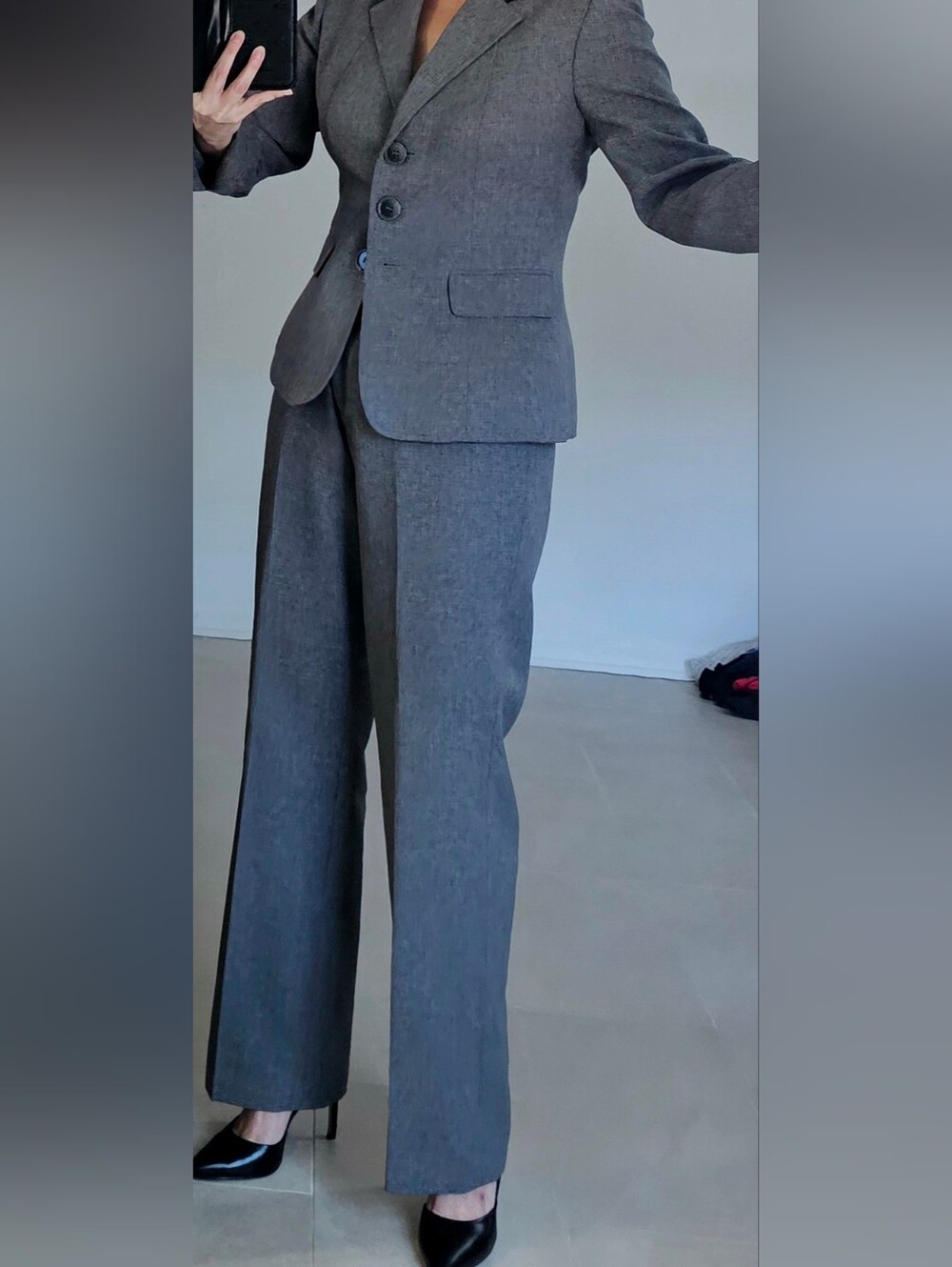 Le Suit Gray Women's Blazer & Matching Wide-Leg Pants, Size 10